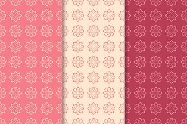 Kırmızı çiçekli süsler kümesi. Kiraz pembe dikey Dikişsiz desen. Duvar kağıdı arka plan