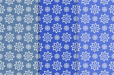 Mavi çiçekli süsler. Duvar kağıtları ve kumaşlar için dikey Dikişsiz desen seti