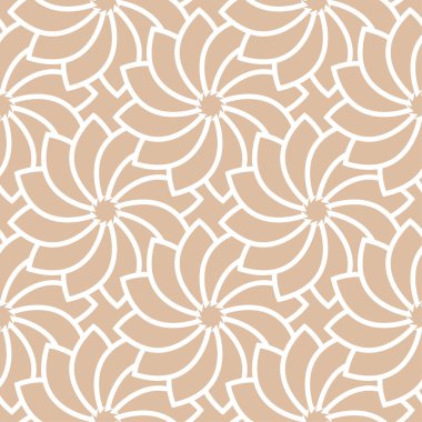 Bej renkli arka plan üzerinde beyaz çiçek süsleme. Tekstil ve duvar kağıtları için seamless modeli