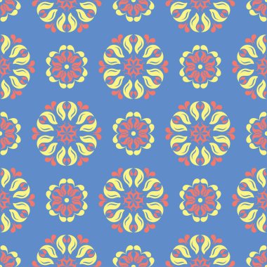 Çiçek seamless modeli. Mavi arka plan duvar kağıtları, Tekstil ve kumaş için renkli çiçek öğeleri ile