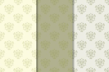 Çiçek süsler kümesi. Zeytin yeşil dikey Dikişsiz desen seti. Duvar kağıdı arka plan