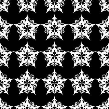 Siyah ve beyaz çiçek süsleme. Tekstil ve duvar kağıtları için seamless modeli