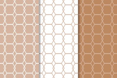 Kahverengi ve beyaz geometrik süsler. Web, Tekstil ve duvar kağıtları için dikişsiz desen seti