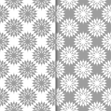 Beyaz ve gri çiçek arka planlar. Tekstil ve duvar kağıtları için dikişsiz desen seti