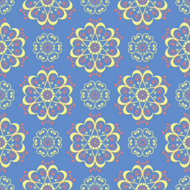 Çiçek mavi seamless modeli. Renkli çiçek arka plan duvar kağıtları, Tekstil ve kumaş için