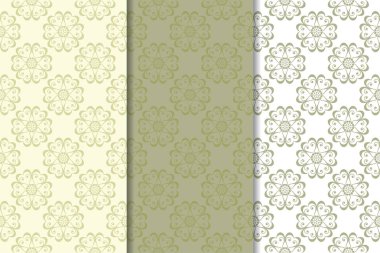 Zeytin yeşili çiçek desenleri. Tekstil ve duvar kağıtları için dikişsiz desen seti