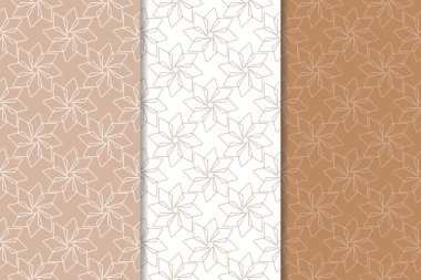 Kahverengi ve beyaz geometrik süsler. Web, Tekstil ve duvar kağıtları için dikişsiz desen seti