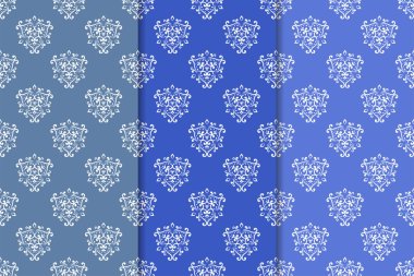 Çiçek süsler kümesi. Mavi dikey Dikişsiz desen. Duvar kağıdı arka plan