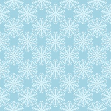 Mavi zemin üzerine beyaz çiçek desenli. Tekstil ve duvar kağıtları için sorunsuz süsleme