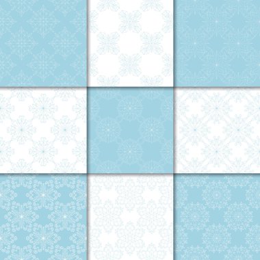 Mavi ve beyaz çiçekli süsler. Kağıt için dikişsiz desen koleksiyonu Tekstil