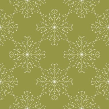 Zeytin yeşil zemin üzerine beyaz çiçek süsleme. Tekstil ve duvar kağıtları için seamless modeli