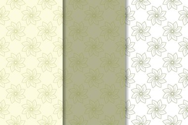 Zeytin yeşili çiçek arka planlar. Tekstil ve duvar kağıtları için dikişsiz desen seti