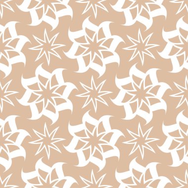 Bej renkli arka plan üzerinde beyaz çiçek tasarım. Tekstil ve duvar kağıtları için seamless modeli