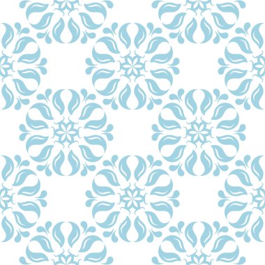 Beyaz zemin üzerine mavi çiçek süsleme. Tekstil ve duvar kağıtları için seamless modeli