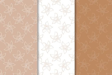 Kahverengi ve bej çiçek arka planlar kümesi. Tekstil ve duvar kağıtları için dikişsiz desen seti
