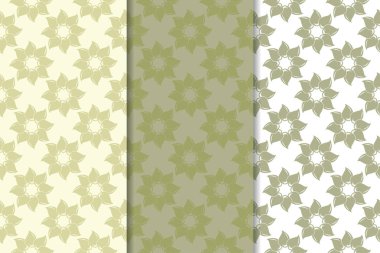 Zeytin yeşili çiçek arka planlar. Tekstil ve duvar kağıtları için dikişsiz desen seti