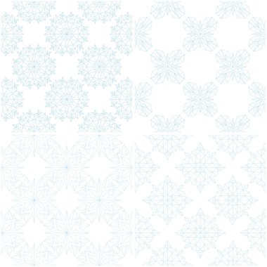 Çiçek desenleri. Beyaz ışık mavi öğeleri kümesi. Sorunsuz arka planlar. Vektör çizim