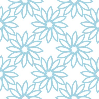 Beyaz zemin üzerine mavi çiçek süsleme. Tekstil ve duvar kağıtları için seamless modeli