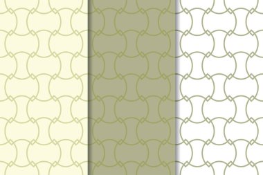 Zeytin yeşili ve beyaz geometrik süsler. Web, Tekstil ve duvar kağıtları için dikey Dikişsiz desen seti