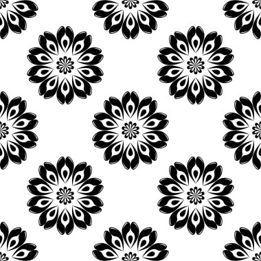 Siyah ve beyaz çiçek süsleme. Tekstil ve duvar kağıtları için seamless modeli