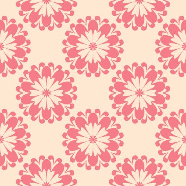Bej renkli arka plan üzerinde kırmızı çiçekli süs. Tekstil ve duvar kağıtları için seamless modeli