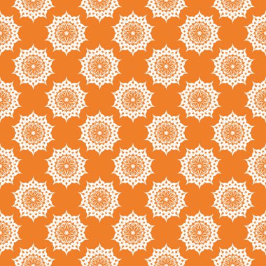 Turuncu çiçek süsleme beyaz elemanları ile. Tekstil ve duvar kağıtları için seamless modeli
