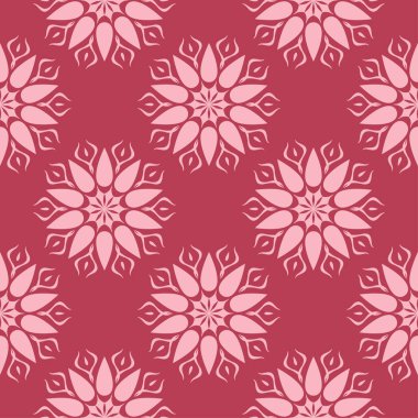 Kırmızı zemin üzerine çiçek süsleme. Tekstil ve duvar kağıtları için seamless modeli