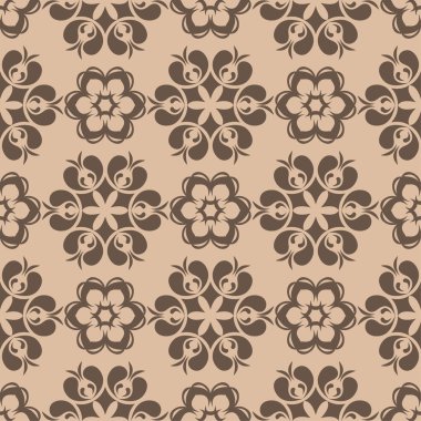 Bej renkli arka plan üzerinde kahverengi çiçek süsleme. Tekstil ve duvar kağıtları için seamless modeli