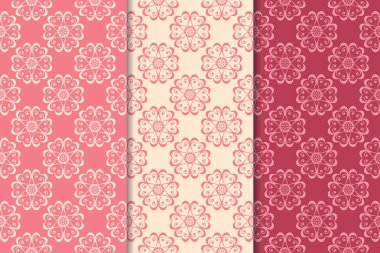 Kiraz kırmızı çiçek desenleri kümesi. Dikey Dikişsiz desen. Duvar kağıdı arka plan