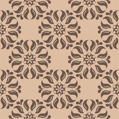 Bej renkli arka plan üzerinde kahverengi çiçek süsleme. Tekstil ve duvar kağıtları için seamless modeli