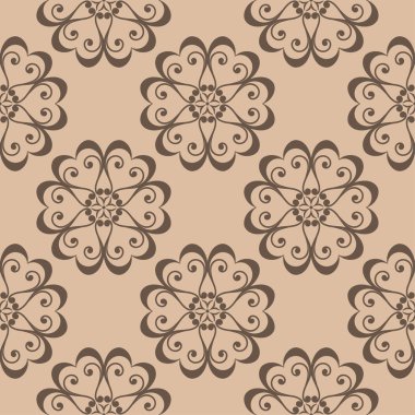 Bej renkli arka plan üzerinde kahverengi çiçek süs tasarım. Tekstil ve duvar kağıtları için seamless modeli