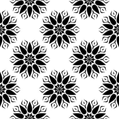 Beyaz arka planda siyah çiçek süsleme. Tekstil ve duvar kağıtları için seamless modeli