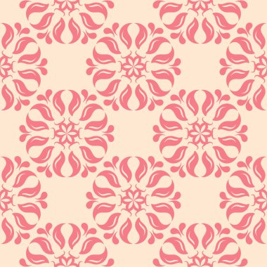 Bej renkli arka plan üzerinde kırmızı çiçekli süs. Tekstil ve duvar kağıtları için seamless modeli