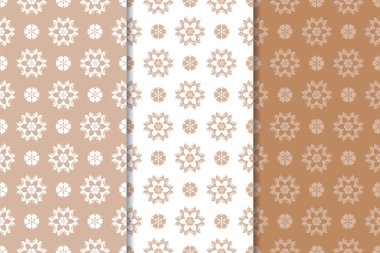 Kahverengi çiçek arka planlar. Tekstil ve duvar kağıtları için dikişsiz desen seti