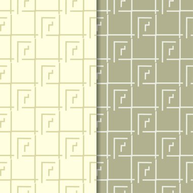 Zeytin yeşili geometrik süsler. Web, Tekstil ve duvar kağıtları için dikişsiz desen seti