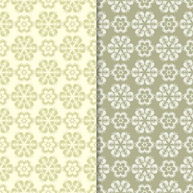 Zeytin yeşili çiçek arka planlar. Tekstil ve duvar kağıtları için dikişsiz desen seti