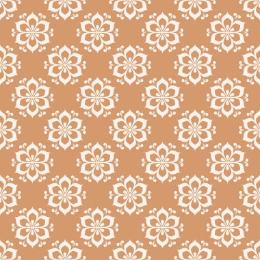 Çiçek renkli seamless modeli. Kahverengi ve beyaz arka plan duvar kağıtları için çiçeğe elemanları ile