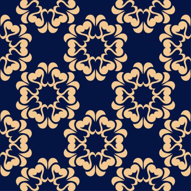 Koyu mavi zemin üzerine altın çiçek süsleme. Tekstil ve duvar kağıtları için seamless modeli