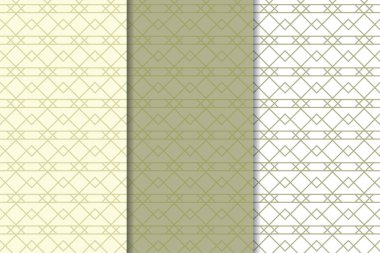 Zeytin yeşili ve beyaz geometrik süsler. Web, Tekstil ve duvar kağıtları için dikey Dikişsiz desen seti