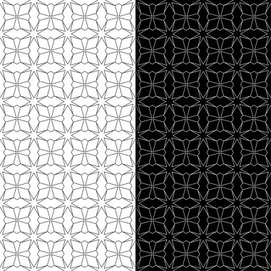 Geometrik süsler kümesi. Web, Tekstil ve duvar kağıtları için siyah ve beyaz Dikişsiz desen