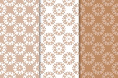 Kahverengi çiçek arka planlar. Tekstil ve duvar kağıtları için dikişsiz desen seti