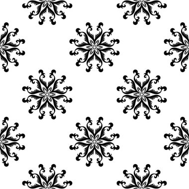 Beyaz arka planda siyah çiçek sorunsuz süsleme. Tekstil ve duvar kağıtları için seamless modeli