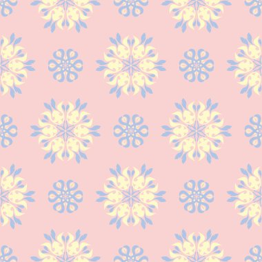 Pembe çiçek seamless modeli ile duvar kağıdı, Tekstil ve kumaş için ışık mavi ve sarı çiçek öğeleri