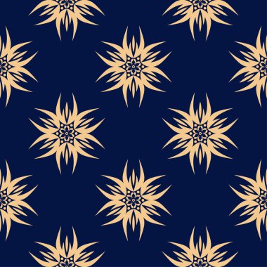 Mavi zemin üzerine altın çiçek. Tekstil ve duvar kağıtları için seamless modeli