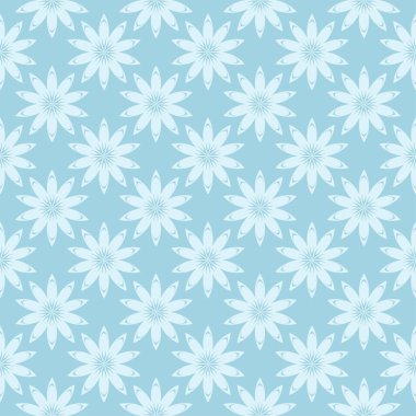 Mavi zemin üzerine beyaz çiçek süsleme. Tekstil ve duvar kağıtları için seamless modeli