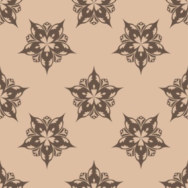 Kahverengi ve bej çiçekli süs. Tekstil ve duvar kağıtları için seamless modeli