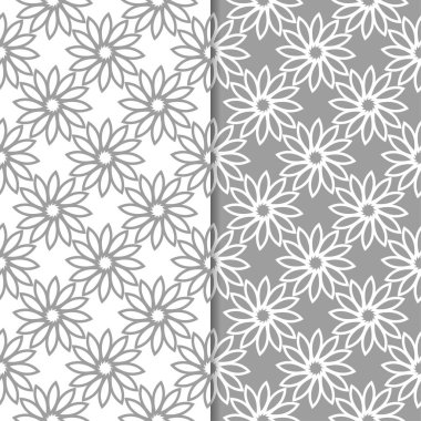Beyaz ve gri çiçek arka planlar. Tekstil ve duvar kağıtları için dikişsiz desen seti