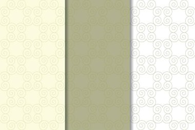 Zeytin yeşili ve beyaz geometrik süsler. Web, Tekstil ve duvar kağıtları için dikey Dikişsiz desen seti