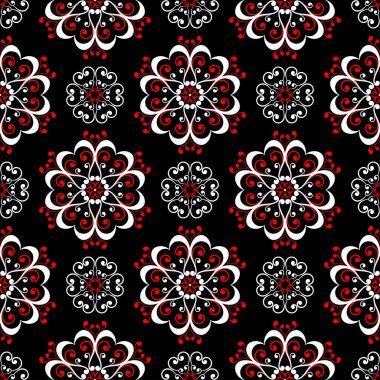 Siyah kırmızı ve beyaz çiçek öğeleri. Sorunsuz arka plan duvar kağıtları için