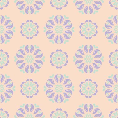 Çiçek seamless modeli. Bej renkli arka plan duvar kağıtları, Tekstil ve kumaş için mor ve mavi çiçek öğeleri ile